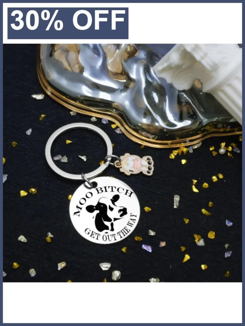 Cow Keychain Cowgirl Gifts Stainless Steel Cute Cow Print Keyring for Women Bag